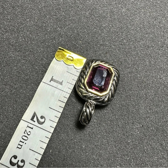 Silver Tone Purple Amethyst Like Gem Stone Rectangular Pendant Costume Jewelry - Picture 7 of 8